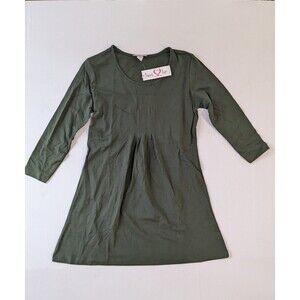 Times Two MATERNITY Top Olive Green V-Neck 3/4 Sleeve Elastic Waist Size Small